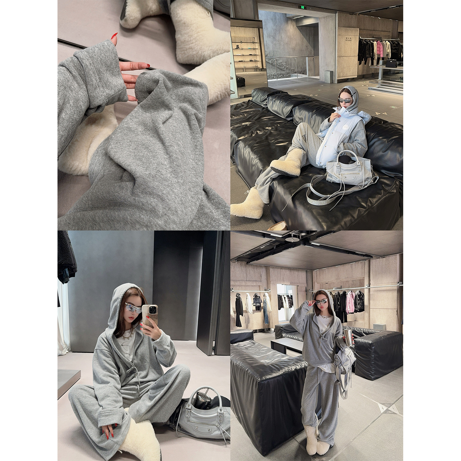 赵辰晨 休闲时尚连帽运动套装女秋冬慵懒宽松v领卫衣阔腿裤两件套