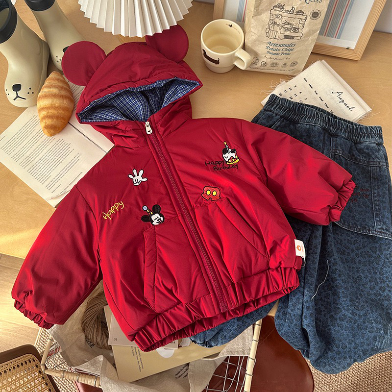 拉萨发货 儿童加绒棉服外套冬季男童女童绣花克可爱卡通新年战袍