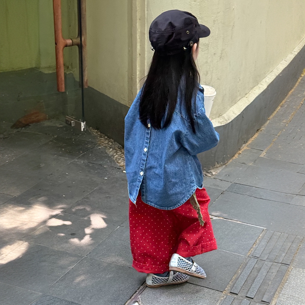 女童牛仔衬衫后背单排扣精致2025秋装新款韩版儿童牛仔开衫