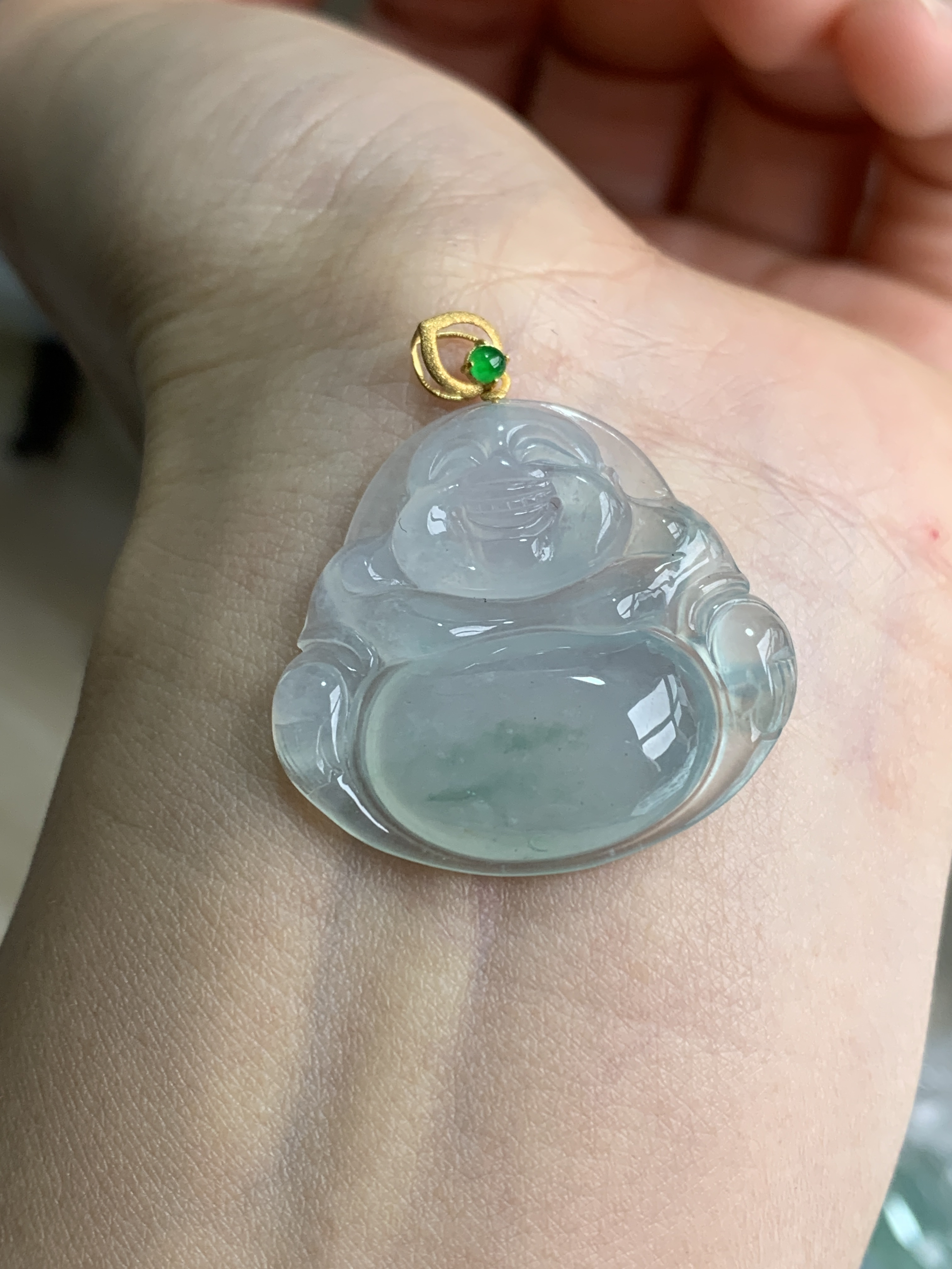 11天然缅甸翡翠A货冰飘花佛公吊坠女士尺寸26.5*28.2*5.8气质精美