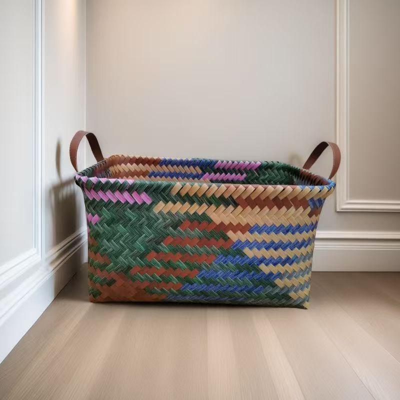 手工编织仿藤美式复古风简约风客厅卧室彩色家用收纳筐美式置物篮