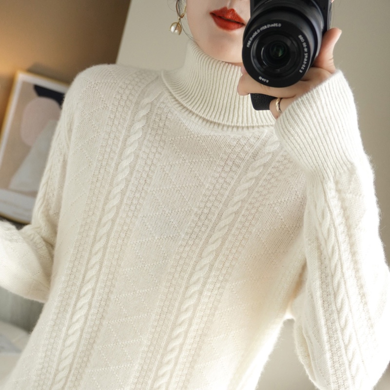 100%纯羊毛高领绞花女士时尚百搭秋冬款羊毛内搭ZM803