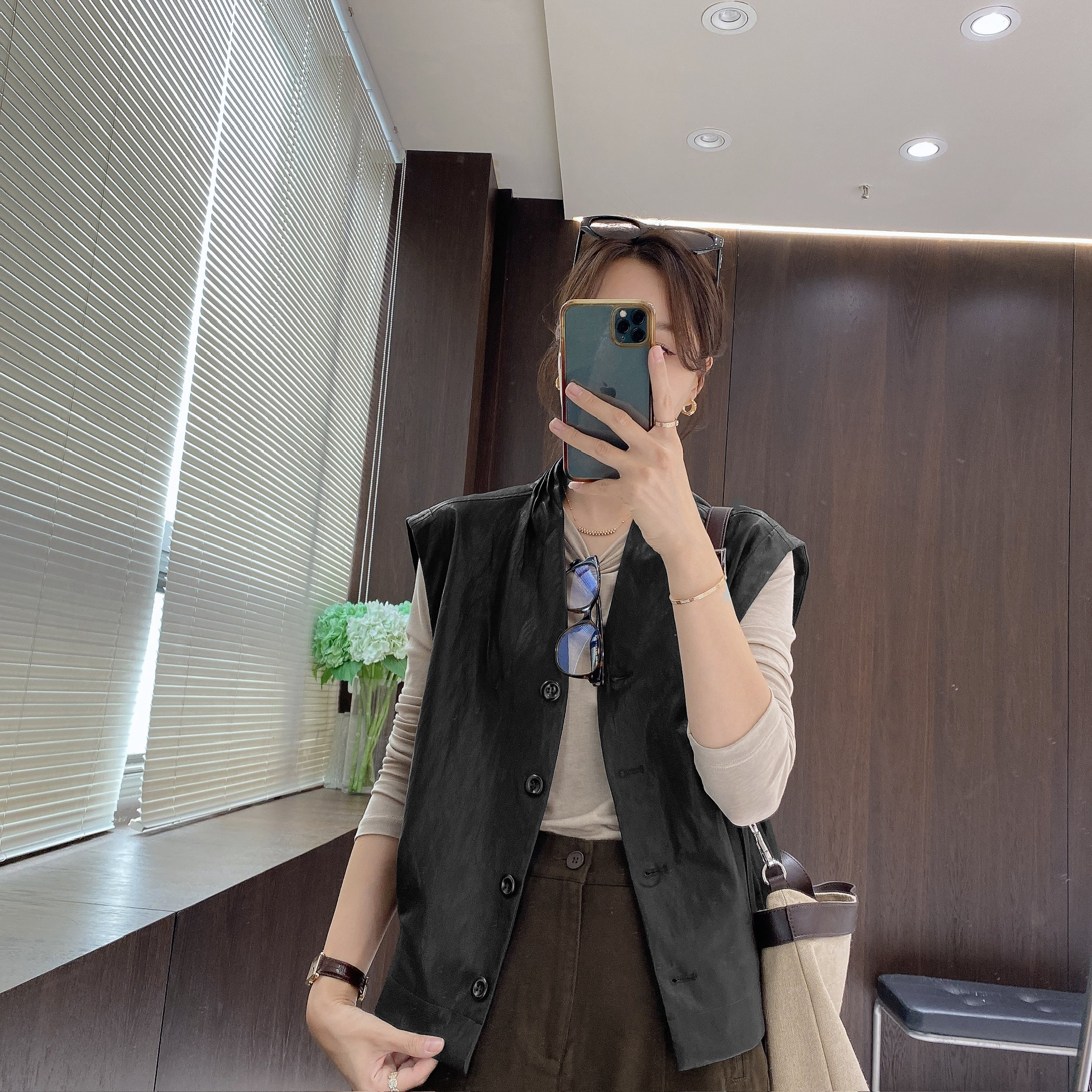 IMFLY金小金自制女装 马夹DYW9595马甲女款外穿洋气衣服女皮衣