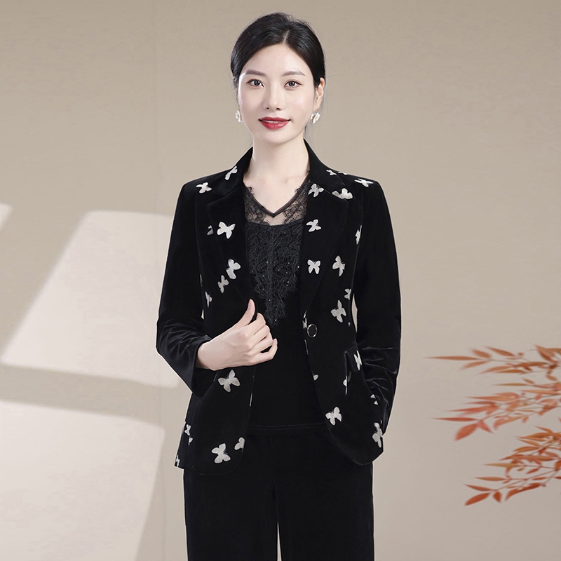 663长袖西服简约通勤女秋冬丝绒西装气质小西装显瘦
