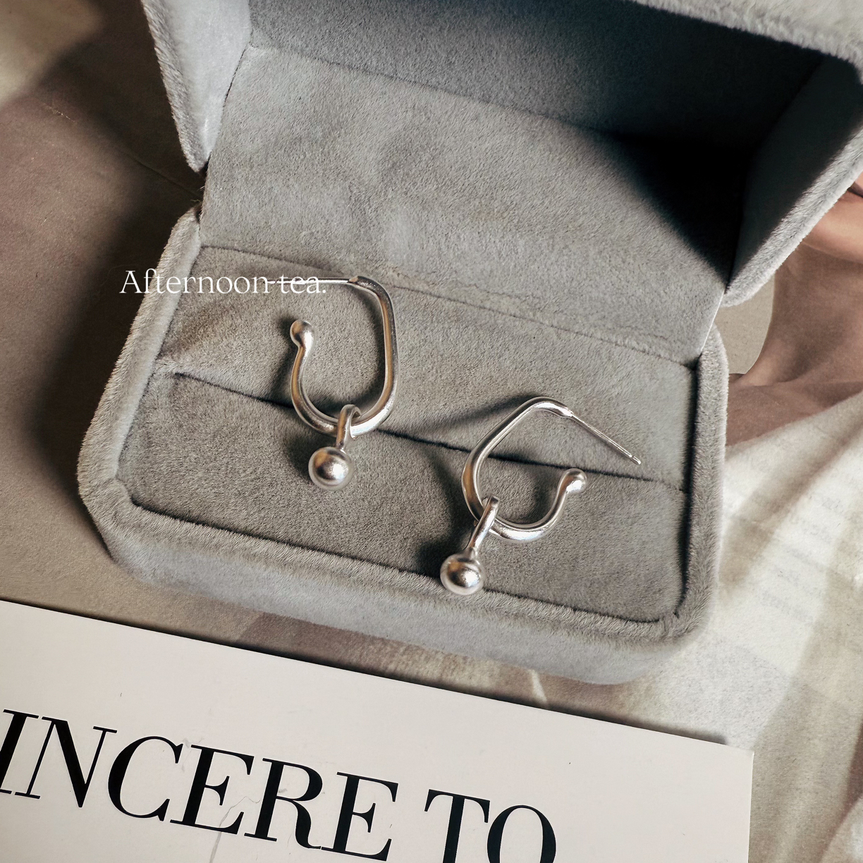 925银耳饰 纯银水滴磨砂耳环