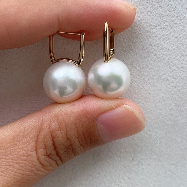 淡水珍珠耳饰18K金镶嵌13-14