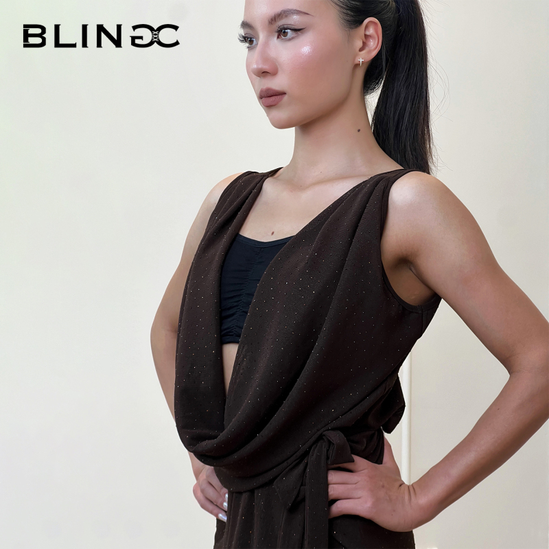 拉丁舞成人女罩衫两穿练功服宽松带钻露背专业显瘦透气舞蹈服350