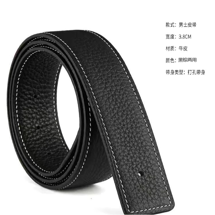 3.8头层牛皮土黄黑色两面用轻奢皮带时尚潮流男百搭大气真皮带+扣