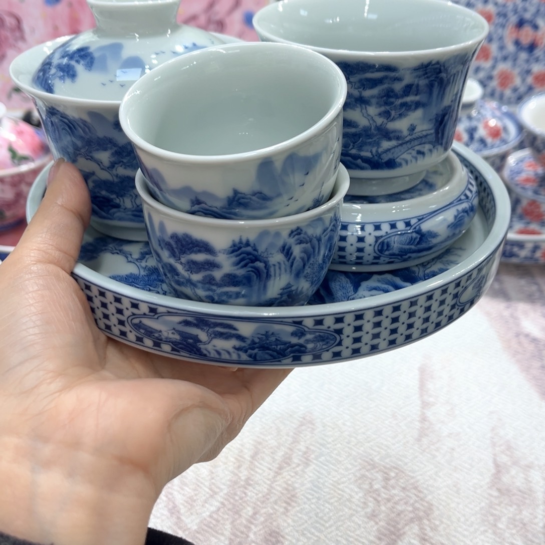 淡***兒陶盖碗景德镇陶瓷工厂福利价