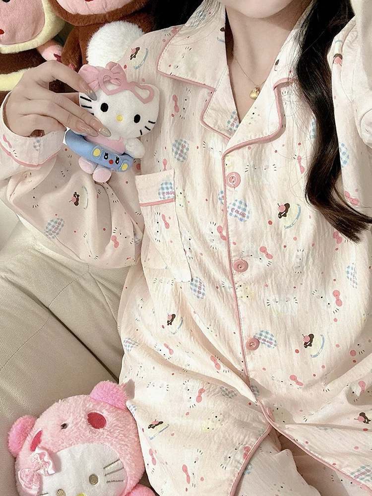 云朵棉睡衣女春夏季短袖长裤甜美少女学生可外穿家居服