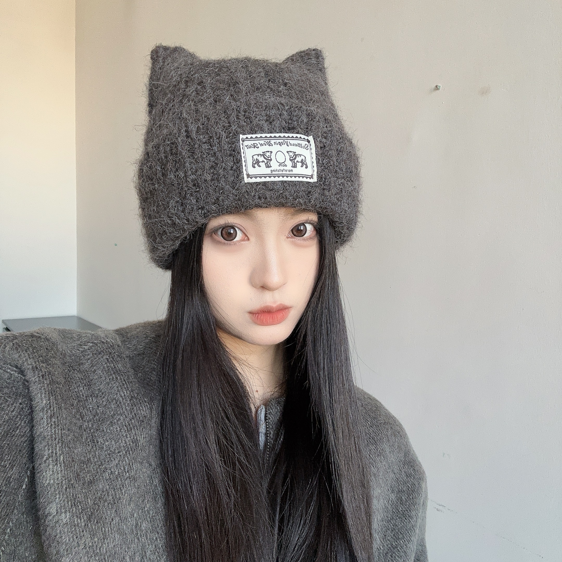 2025新款日系可爱猫耳针织帽子女秋冬甜美加厚保暖护耳包头毛线帽