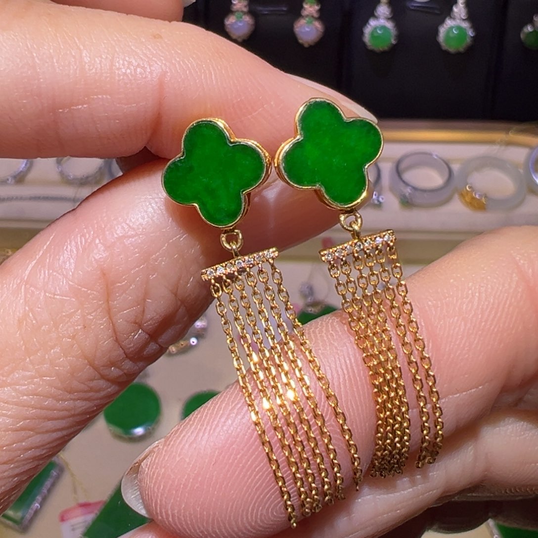 翡翠颈饰18K金镶嵌耳环