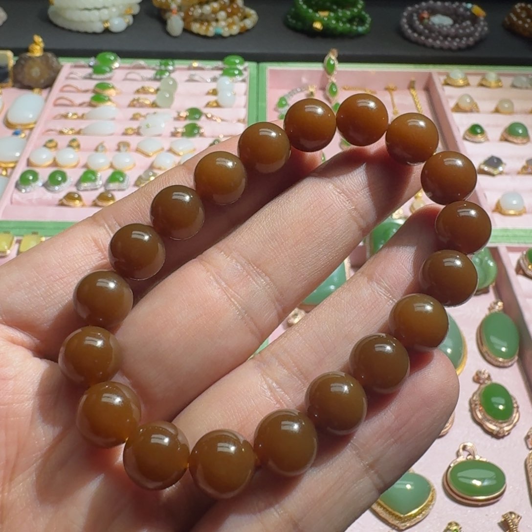 和田玉手链未镶嵌红糖10mm手链