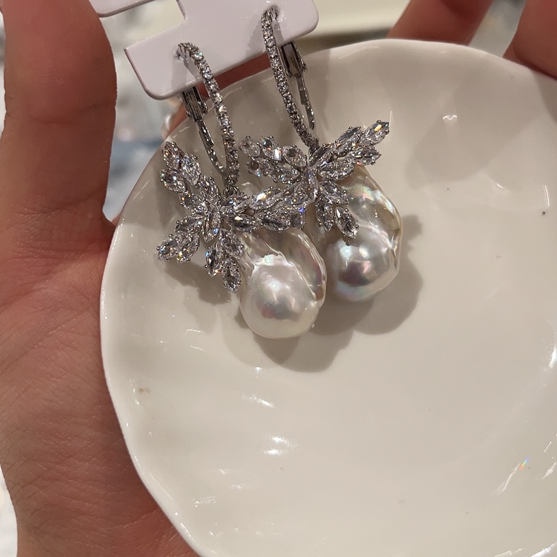 合金淡水珍珠耳饰