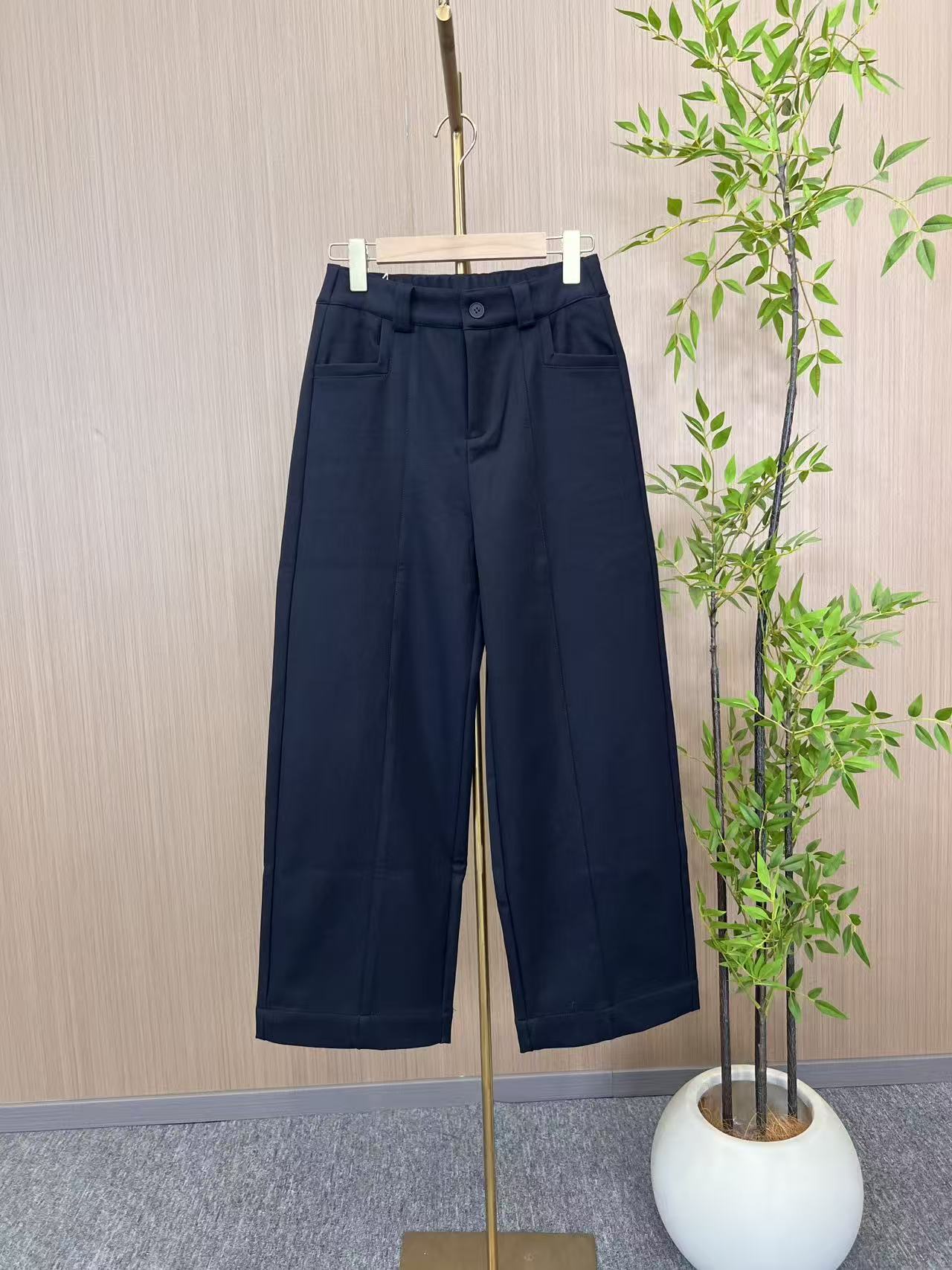 6167#藏蓝色镰刀裤女2025秋季新款高腰阔腿裤显瘦宽松直筒裤子