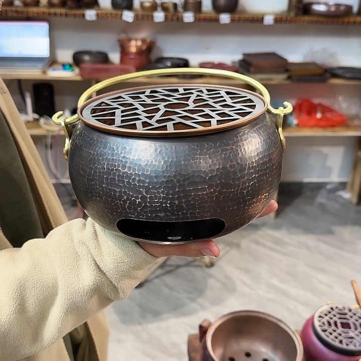 紫铜手工制作摆件提梁炭炉大号