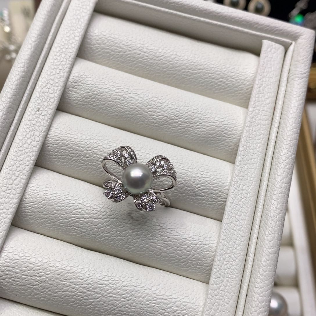 海水珍珠戒指银S925镶嵌7.5-8