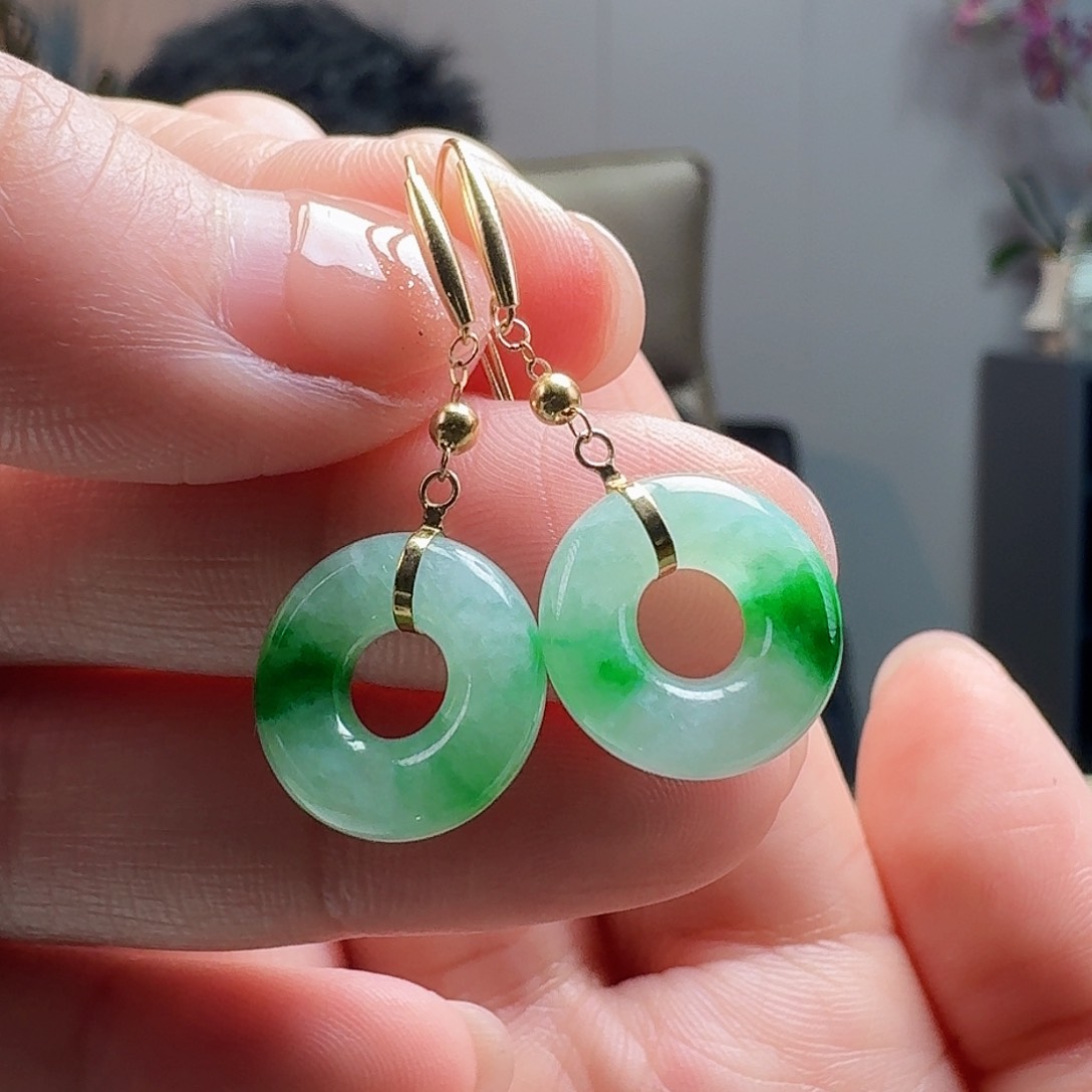 翡翠耳饰18K金镶嵌天然