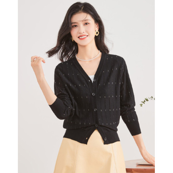 桑蚕丝纯色女式针织衫 2133