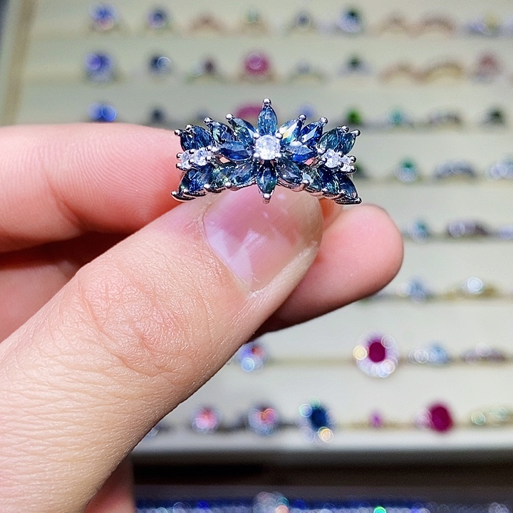 蓝宝石戒指银S925镶嵌