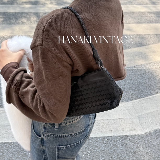 95新 BOTTEGA VENETA/葆蝶家 花绮中古/BV编织黑麻将单肩包/95新