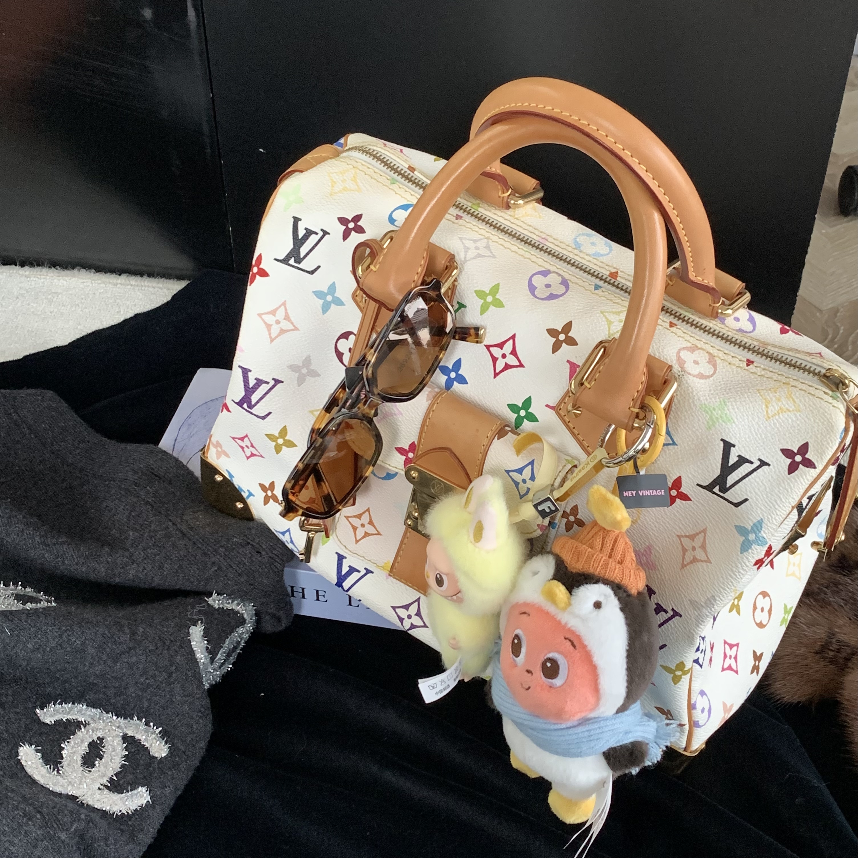 95新 LouisVuitton/路易威登 白三彩Speedy30波士顿包 18870604