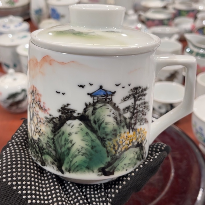 陶瓷醴陵茶水分离杯450毫升杯