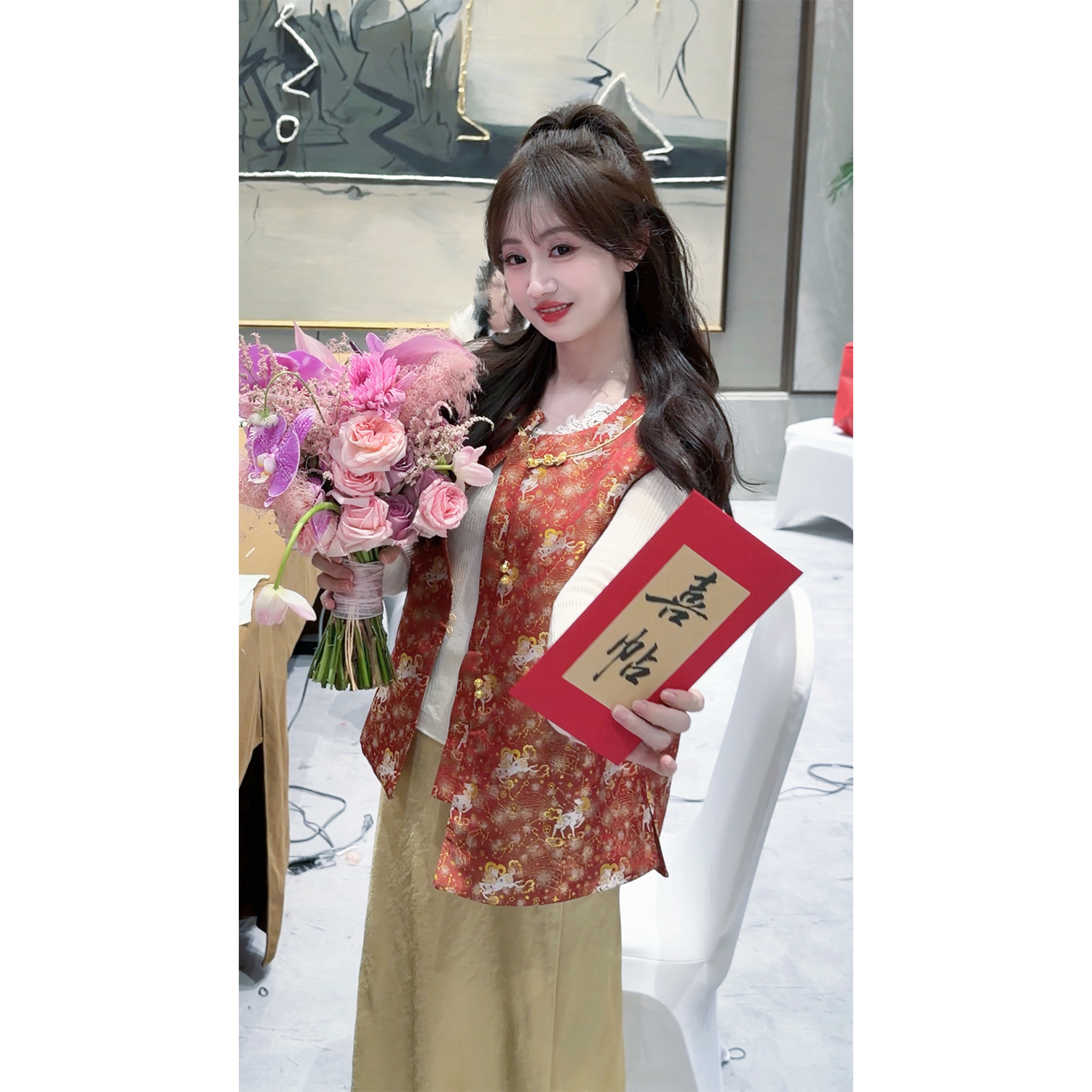 盈瓷品质｜鎏金月光 金色鱼尾开叉半身裙秋季女缎面半裙 25FW0869