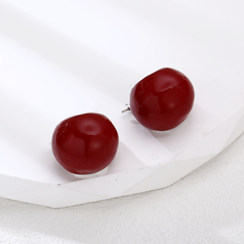 925银耳饰 气质简约百搭红色圆耳扣  男女款流行耳扣
