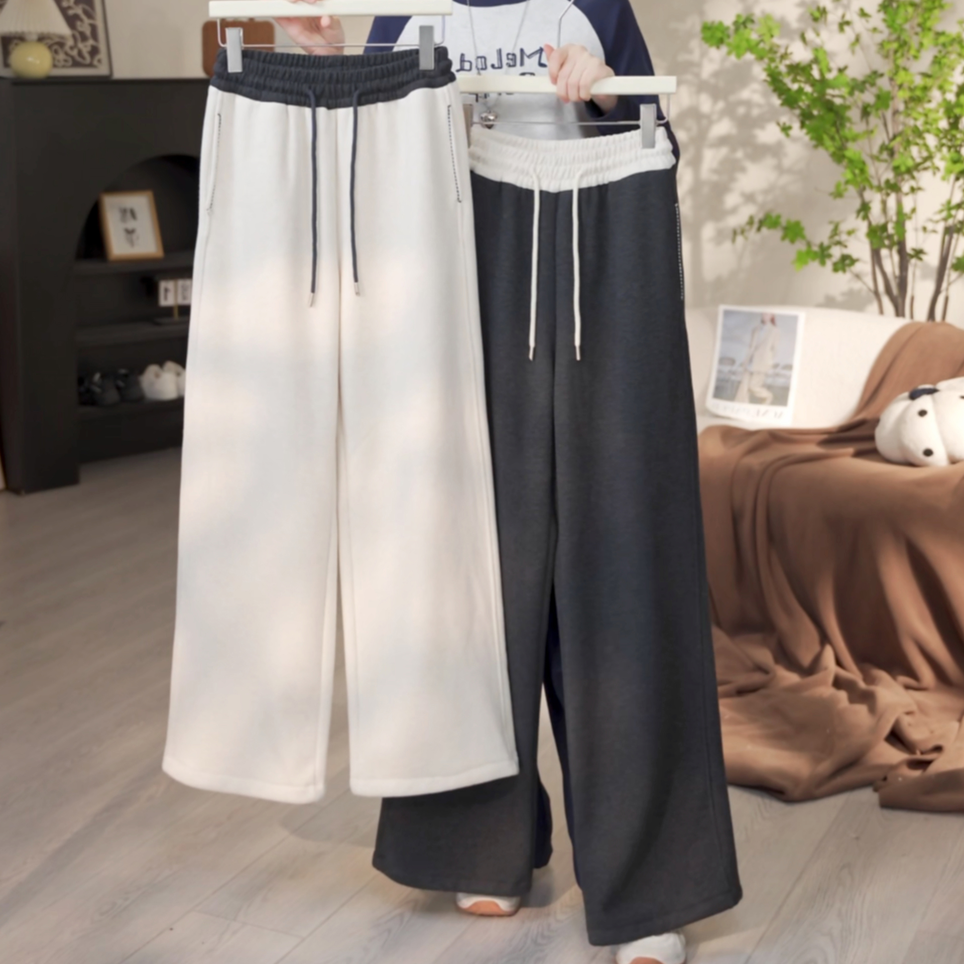 【涵妈推荐】女大童秋冬款初中生时尚简约加绒大码卫裤休闲裤保暖冬