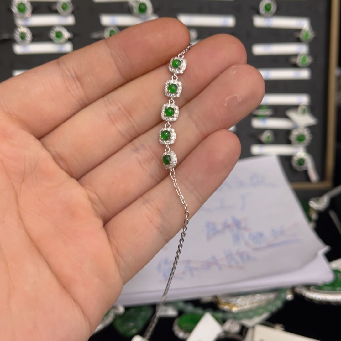 翡翠戒指银S925镶嵌翡翠手链