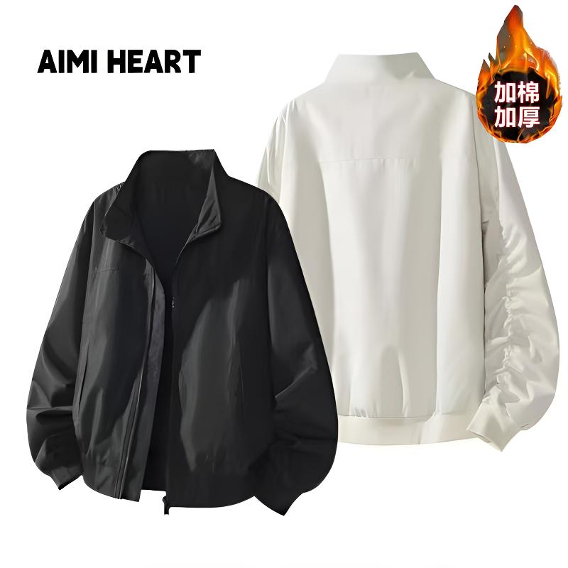 爱米桃心复古飞行员加棉加厚夹克男女款潮牌街头春秋冬宽松服外套