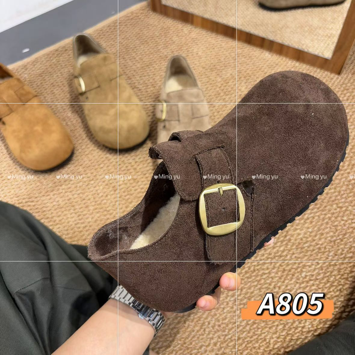 4cm增高加绒勃肯鞋冬季新款魔术贴丑萌两穿一脚蹬懒人棉鞋