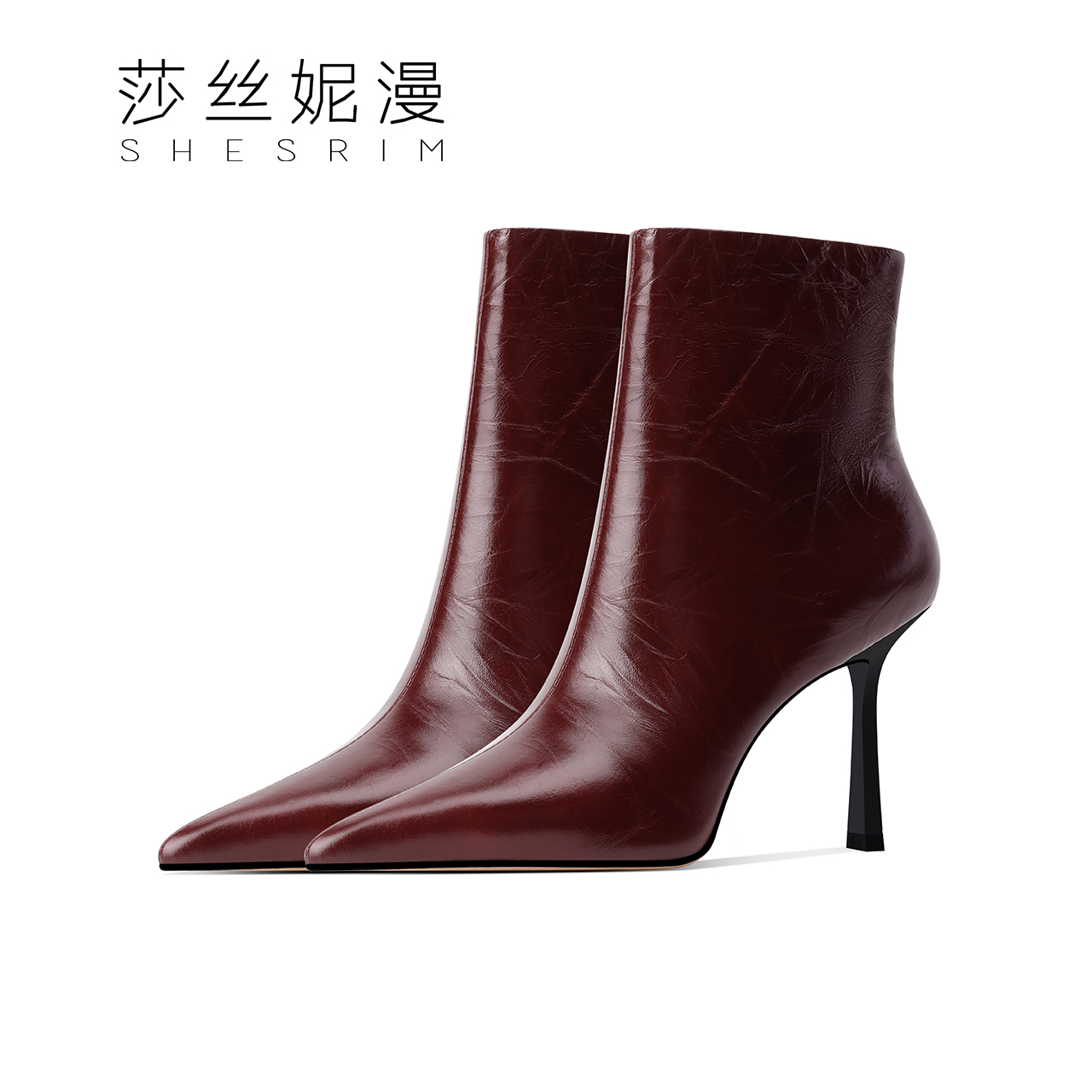 329-时尚百搭短靴女2024冬季新款气质高跟女靴子细跟真皮时装靴