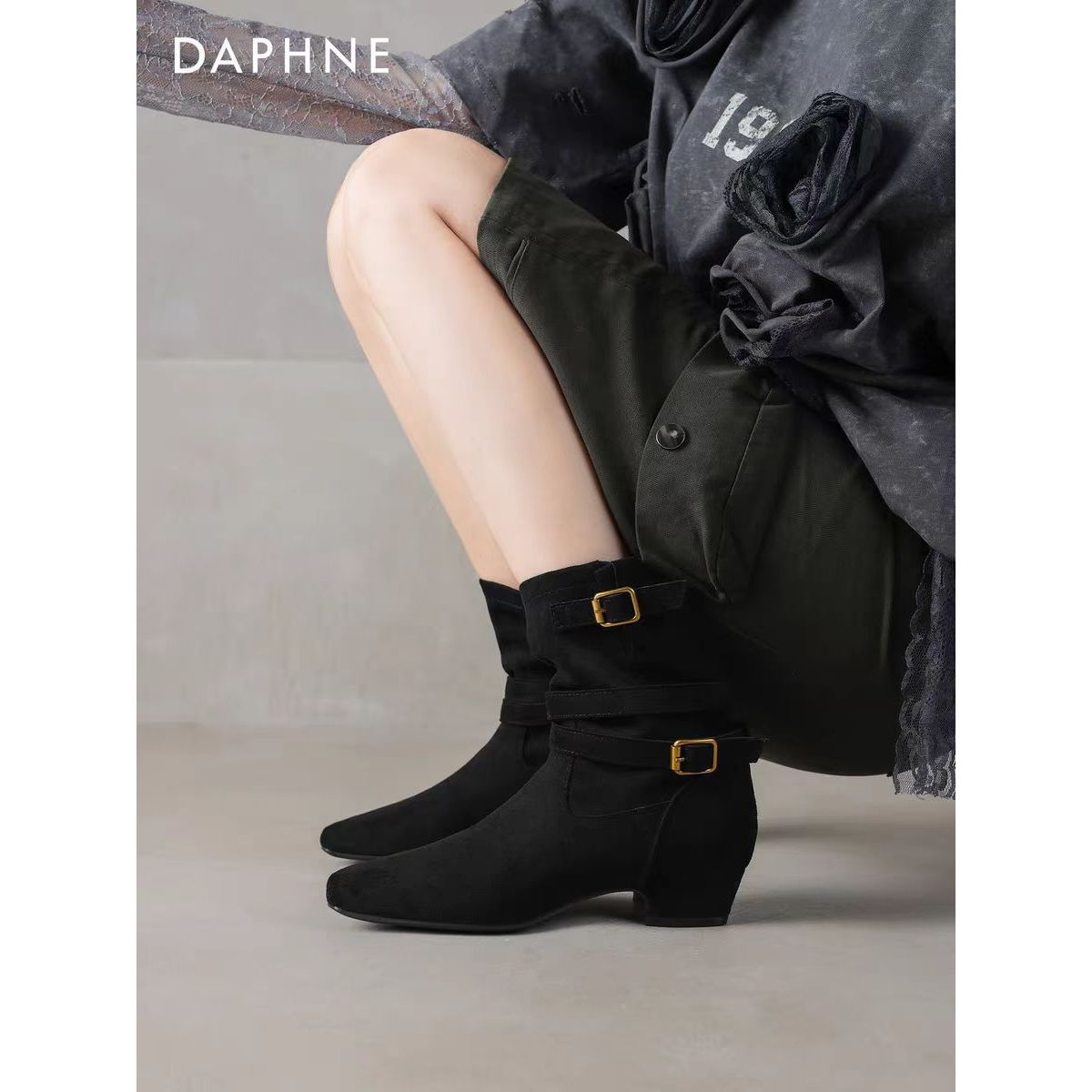 9860-1复古废土风西部靴女2025秋季新款方头中筒靴猫跟