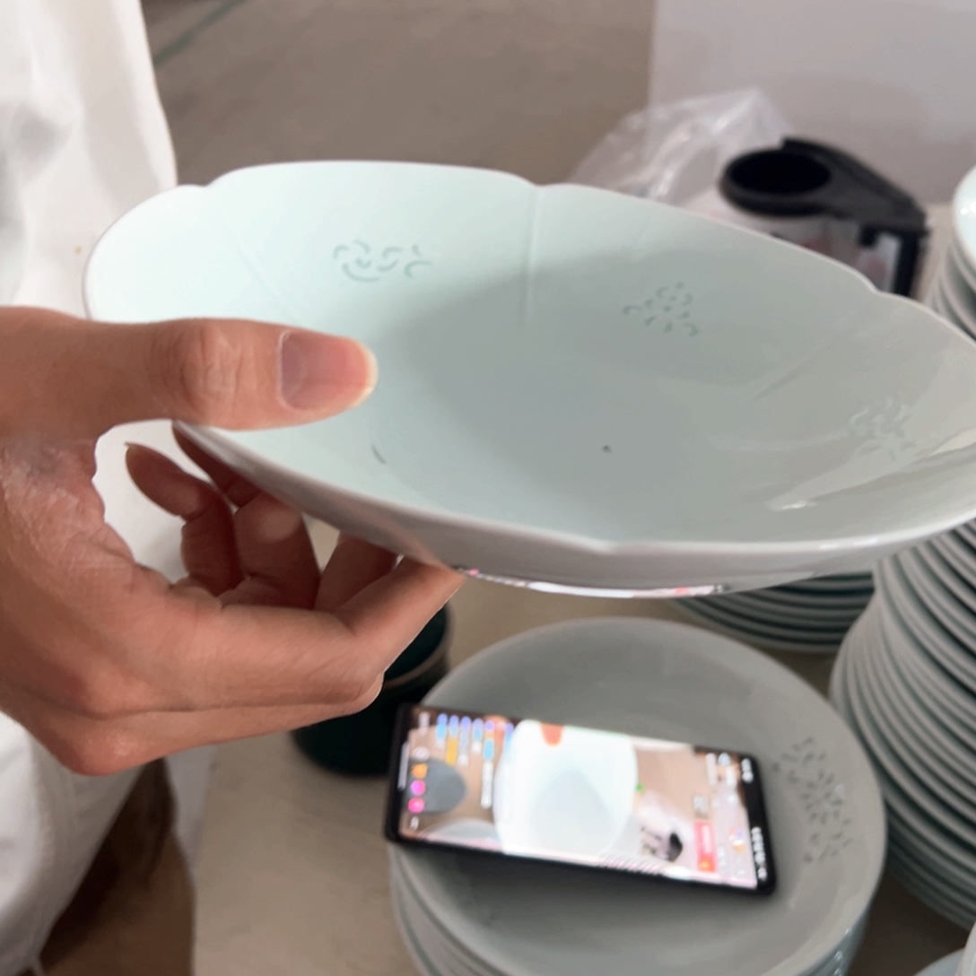 瓷影青玲珑南瓜8英寸深盘4个