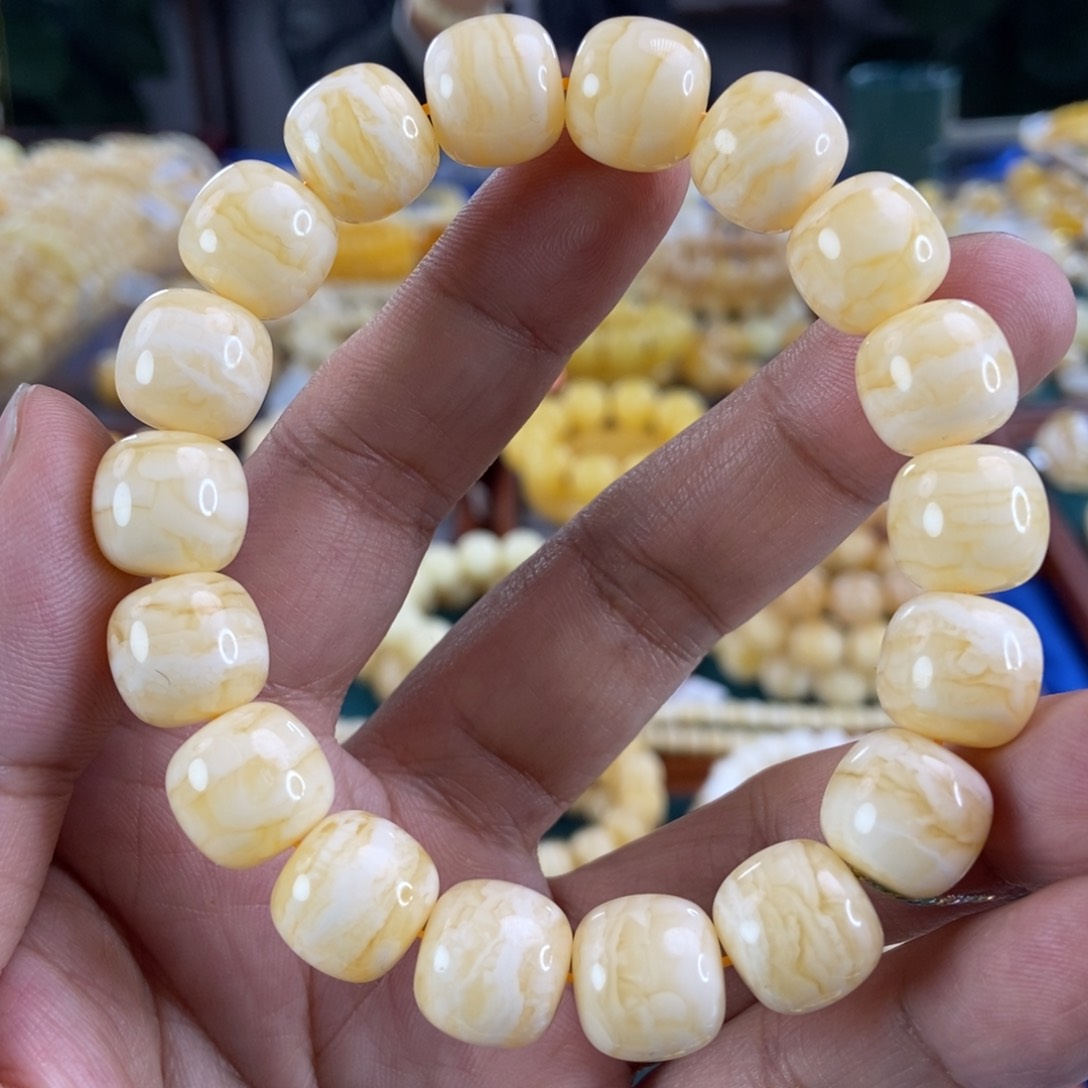 琥珀珠宝奇石未镶嵌13虎皮纹同料串24.54