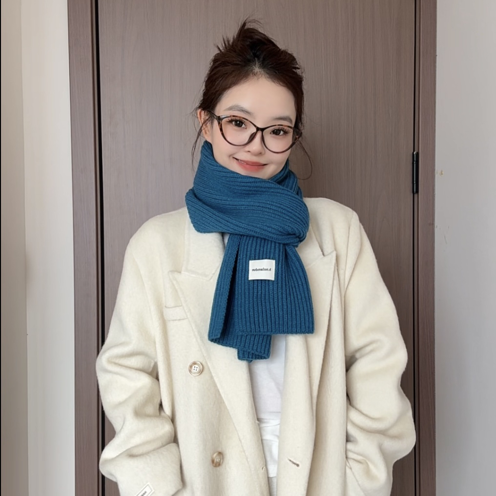 伦敦蓝氛围感围巾女秋冬季韩系围巾男女同款百搭围脖韩版加厚保暖