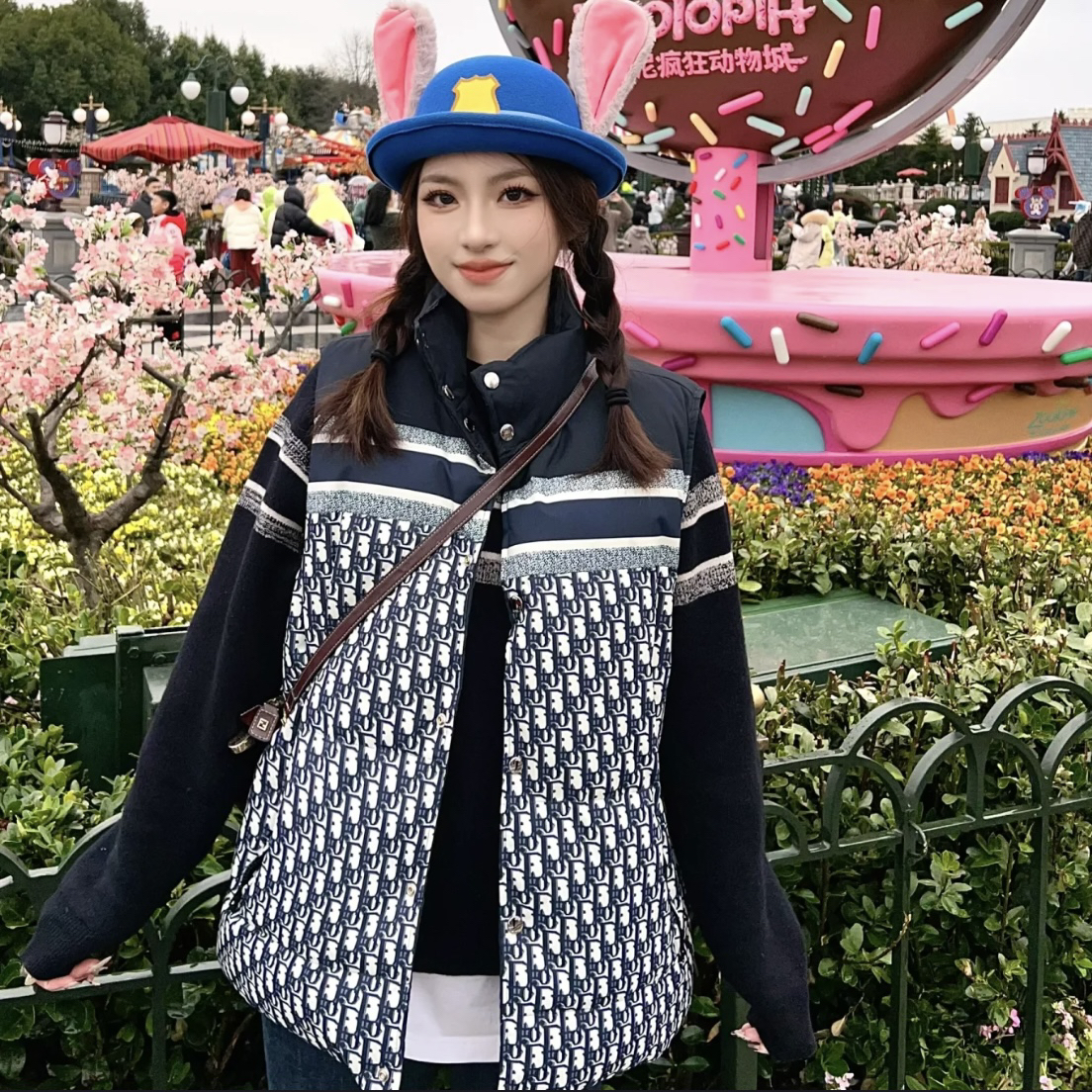 99新 DIOR/迪奥 藏蓝色满印双面穿棉服马甲 XS码 GM006117
