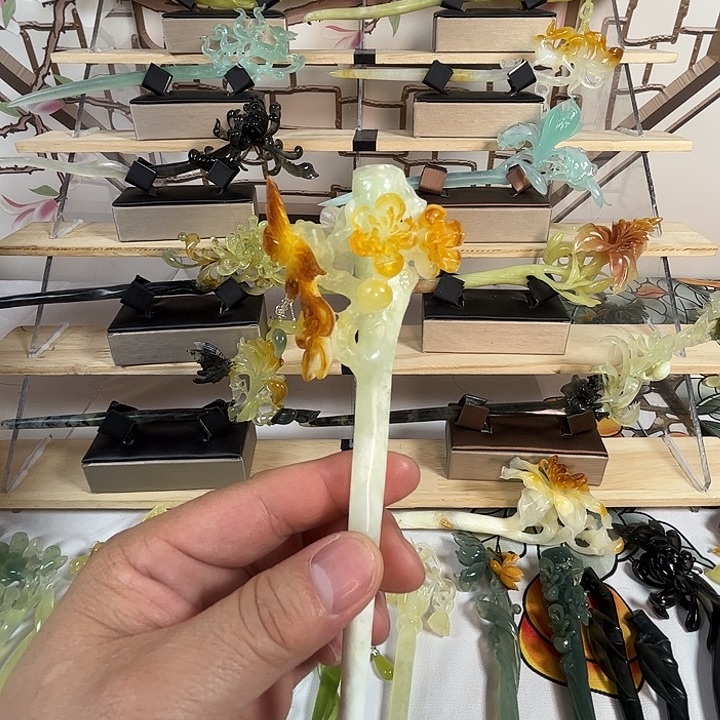 用***2蛇纹石玉未镶嵌发簪