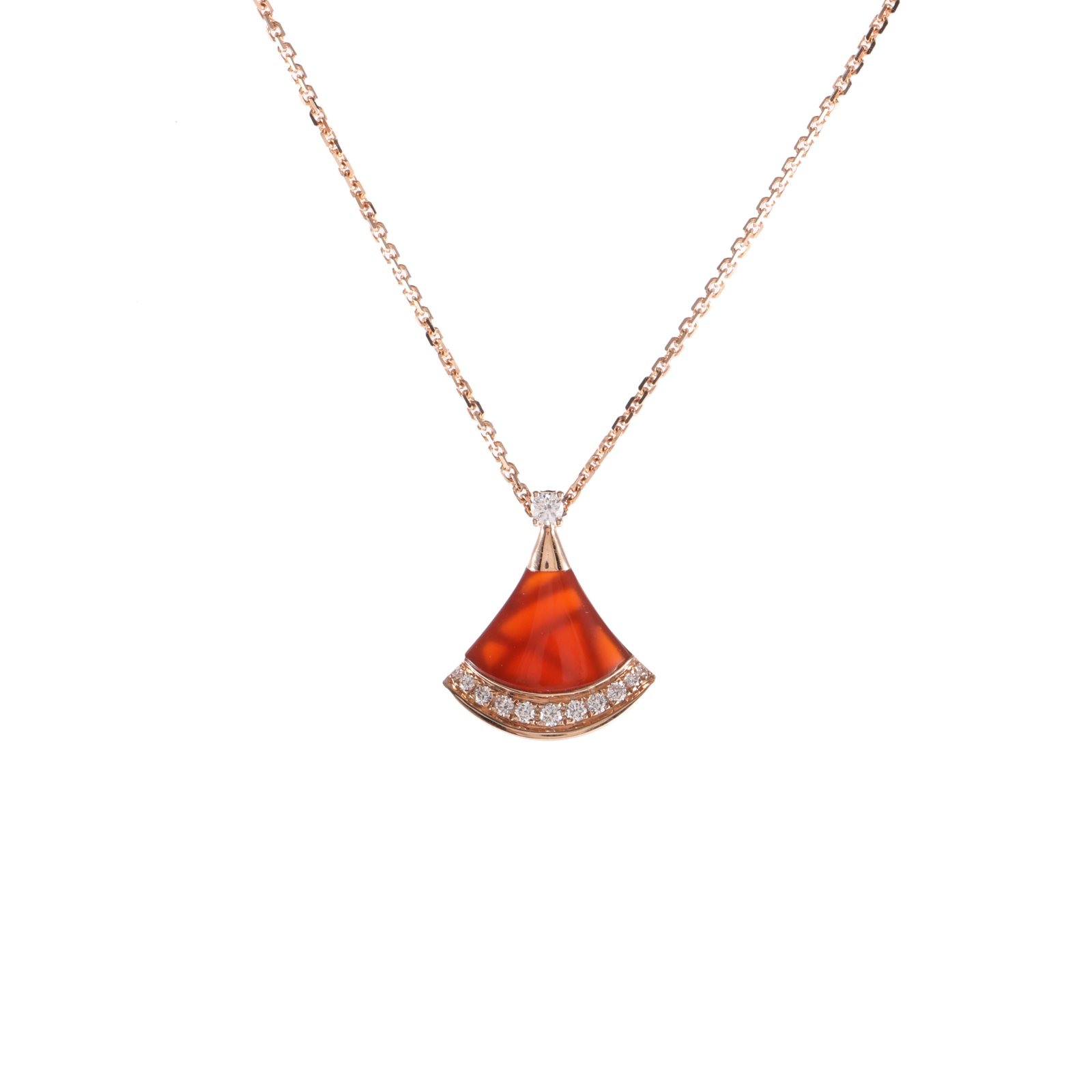 99新 BVLGARI/宝格丽 珊珊专属  红扇子镶钻项链小号 18K玫瑰金