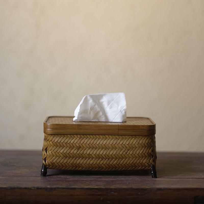 大漆纯手工竹编纸巾盒抽纸盒长方形餐巾纸盒客厅餐厅书房茶室中式