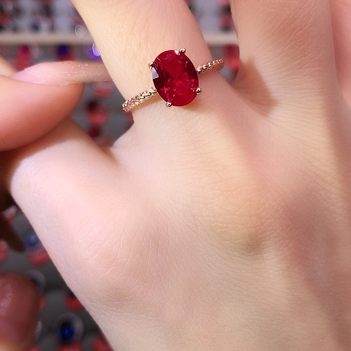 红宝石戒指银S925镶嵌