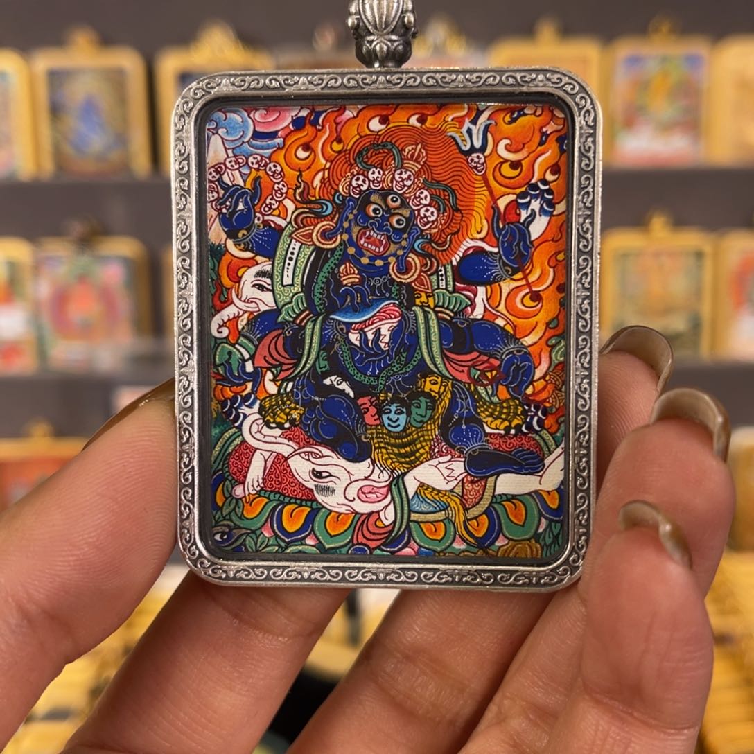 吊坠欢*.大黑天青海热贡唐卡