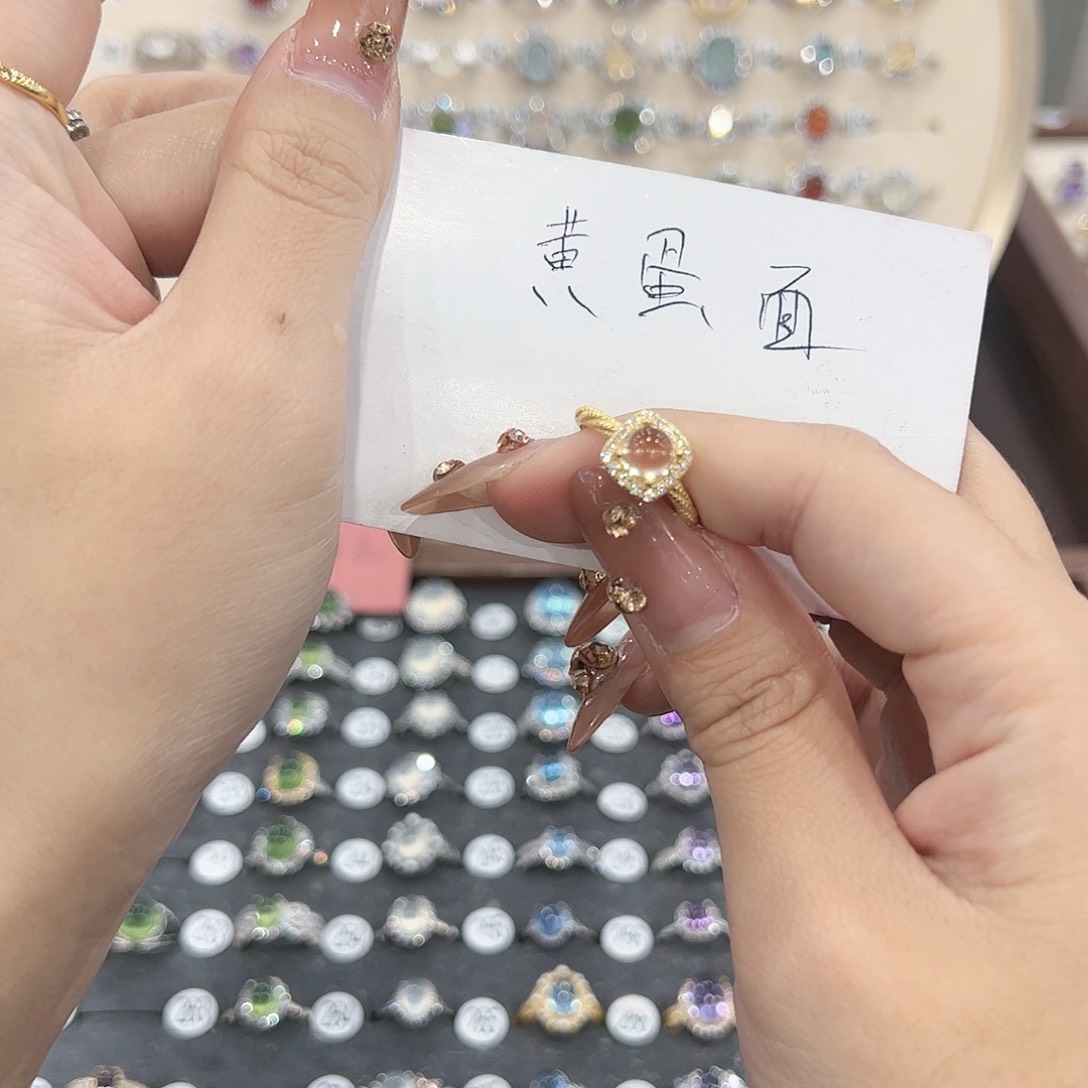 蛇纹石玉戒指银S925镶嵌清*