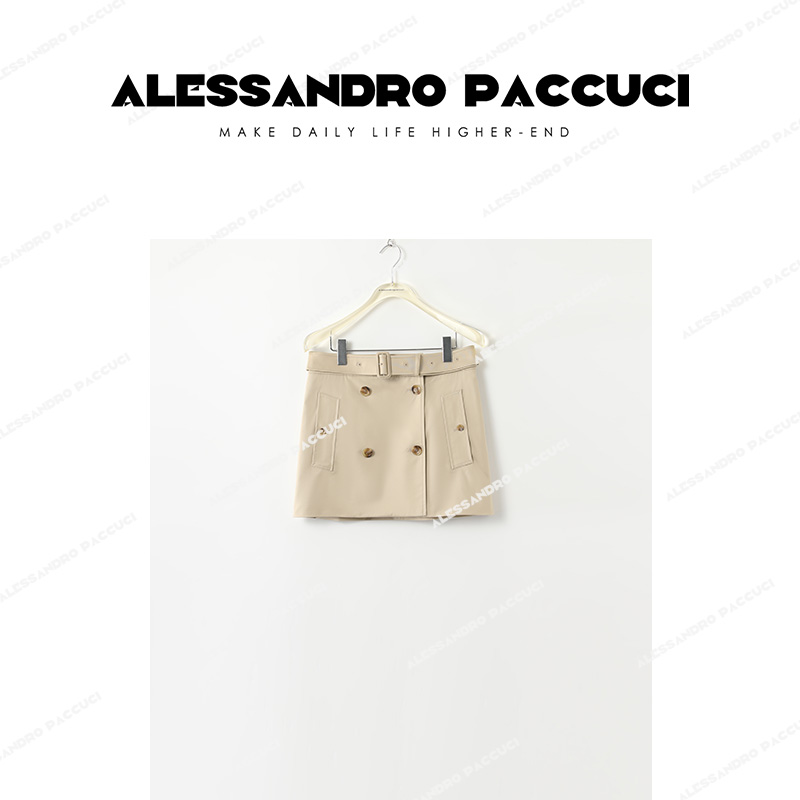 AP洛哥33002QB【风棉】高含棉细斜纹卡其色高腰女士短半裙