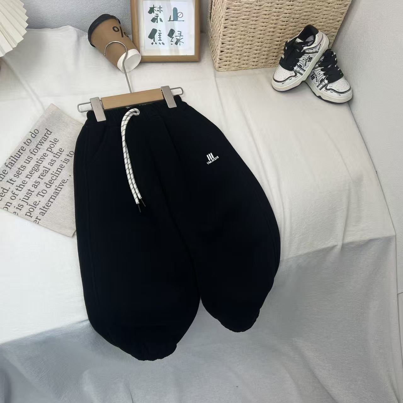 儿童加绒加厚休闲针织百搭卫裤2025冬季新款韩版女童男童A-357