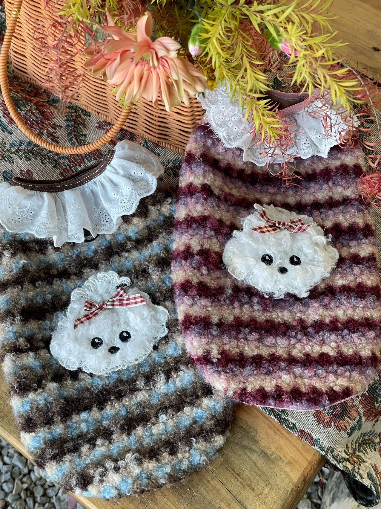 猫咪狗狗美拉德色系条纹背心秋冬保暖舒适宠物衣服