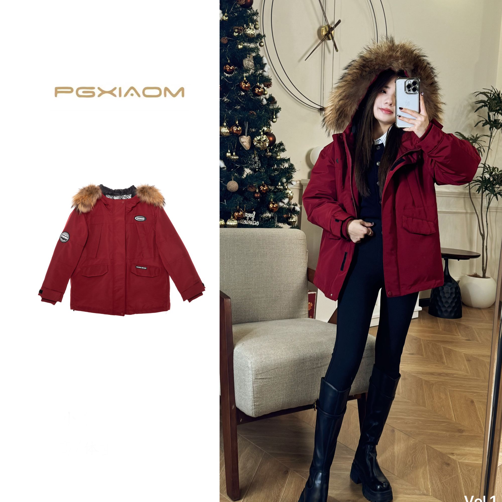 【PGXIAOM】润秀定制红色藏青色两色派克羽绒服外套YR9628         