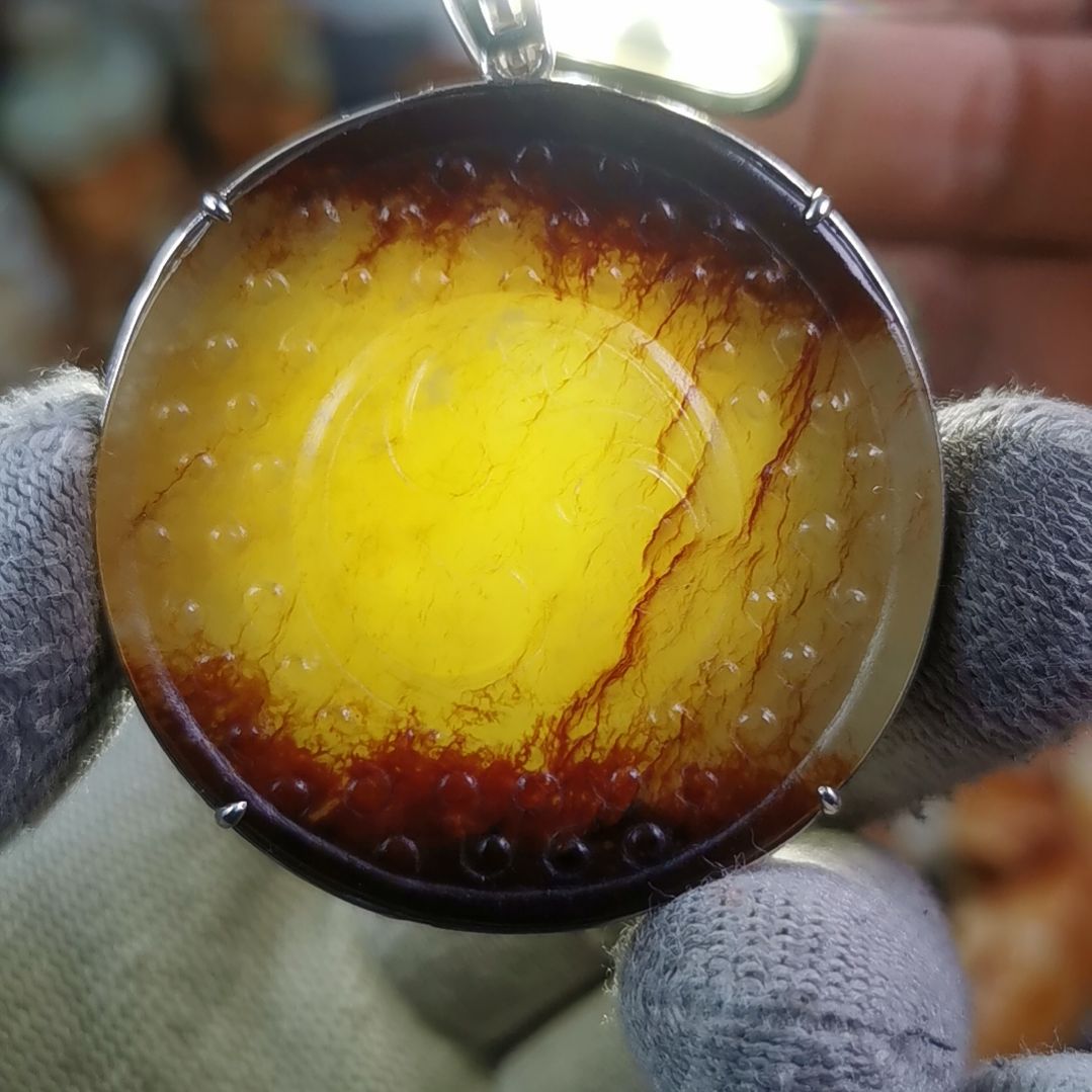 和田玉（糖玉）车挂银S925镶嵌阿*